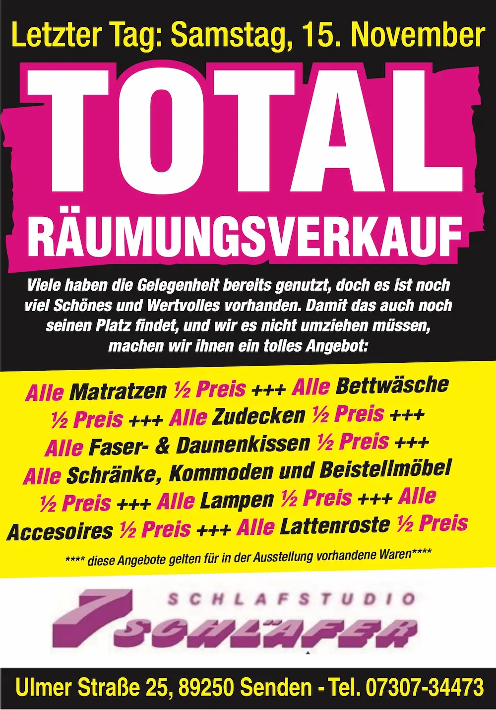 Wasserbettenstudio Siebenschläfer Räumingsverkauf Plakat